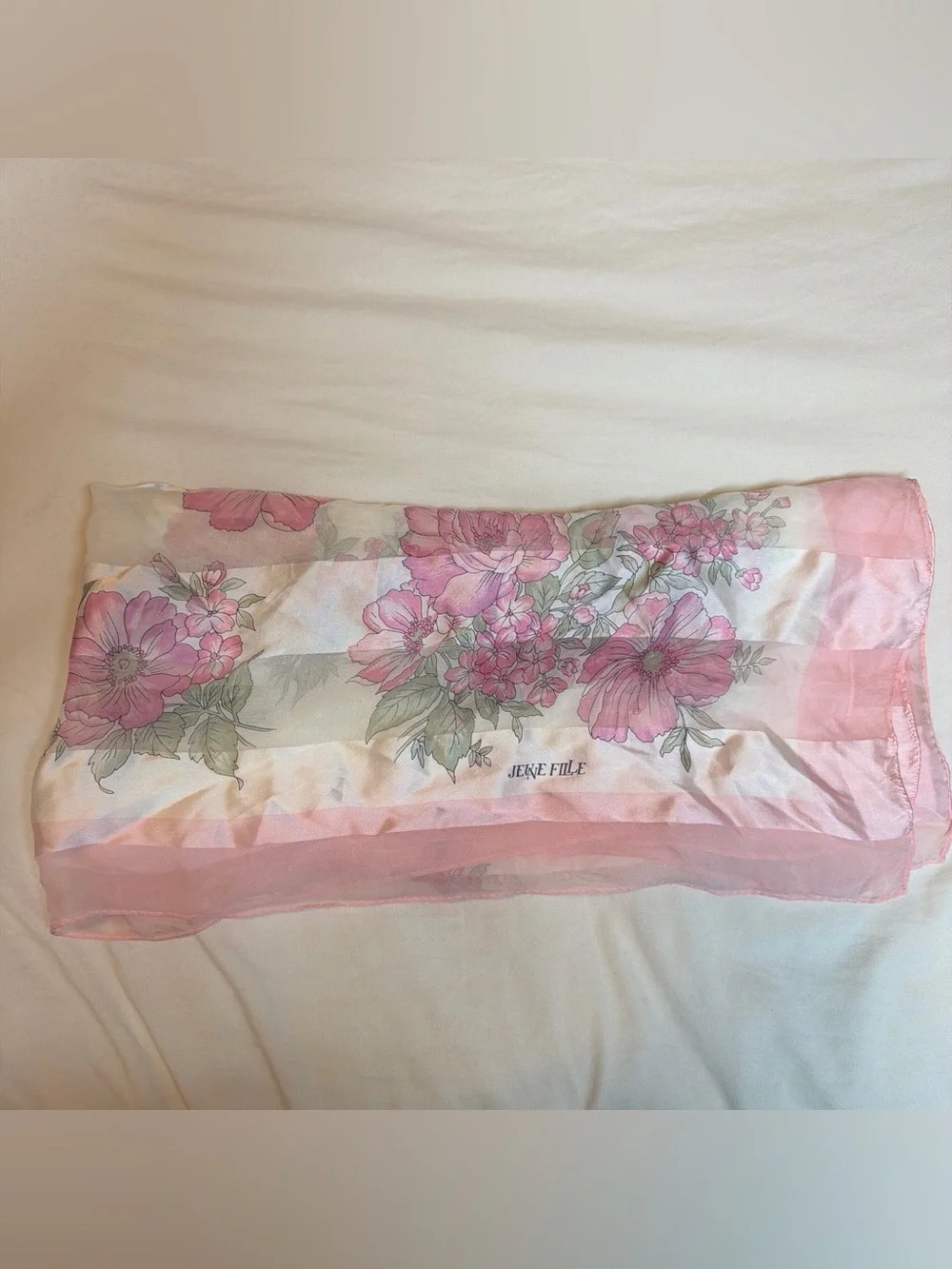 Delicate Pink Floral Silk Scarf